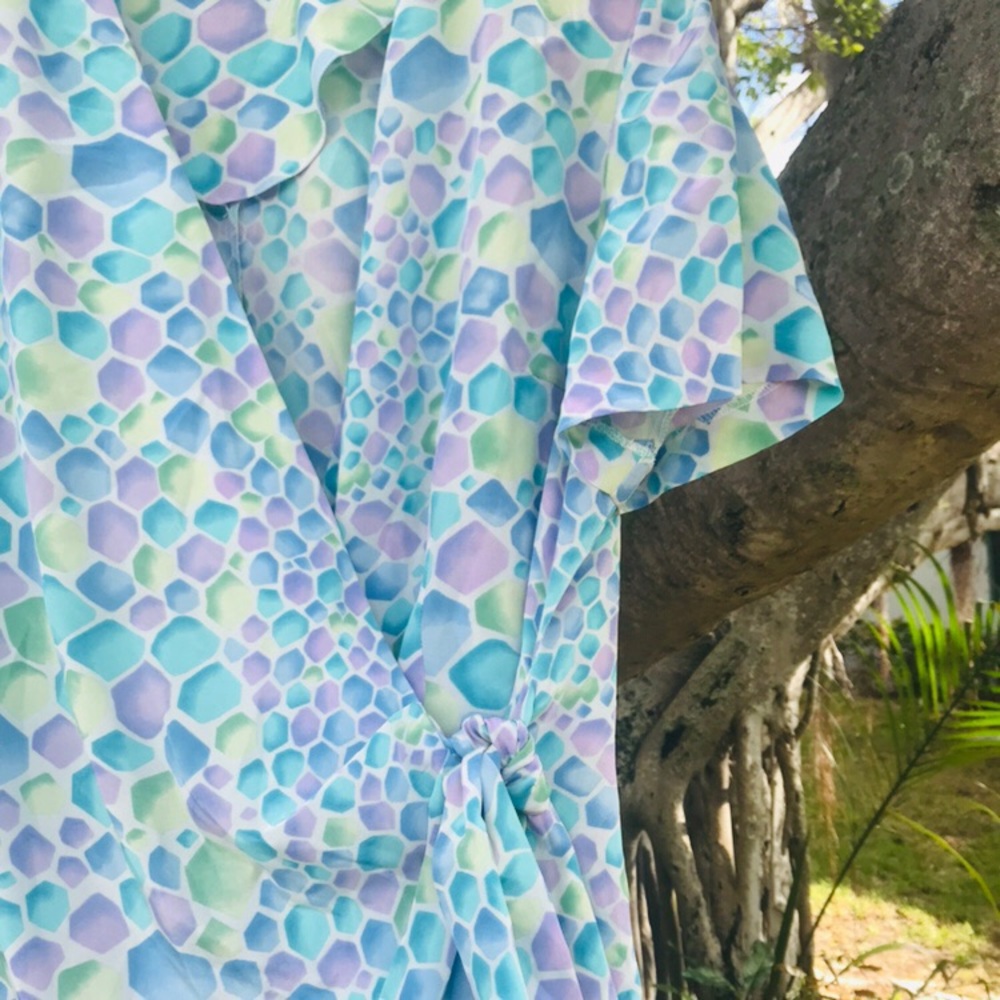 Vintage Retro 80’s Patterned Wrap Waist Dress - Picture 5 of 6